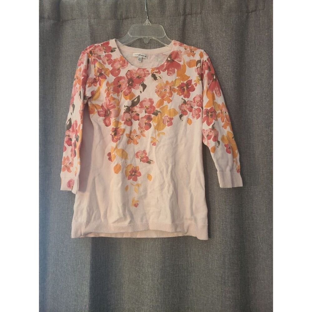 Floral Knit Long Sleeve Soft Pink Sweater Top